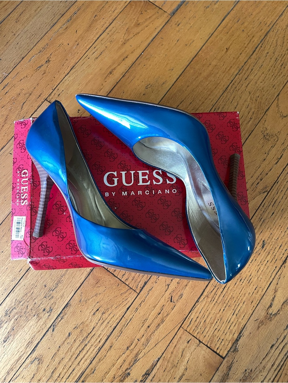 GUESS Teal Blue Patent Pointed-Toe Pumps - Picture 3 of 6